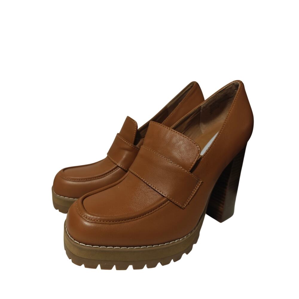 Brown Steve Madden Leather Platform Loafers sz 9.5